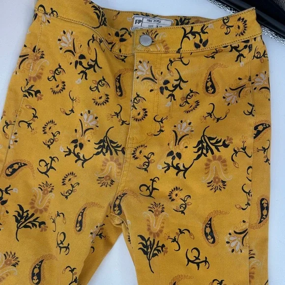 Free People Just Float On denim Floral Yellow Boho Pants flare - Picture 4 of 8